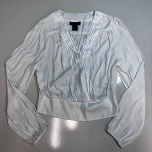 Rachel Roy Womens Blouse M White Surplice V Neck Long Sleeve Smocked Peasant Top